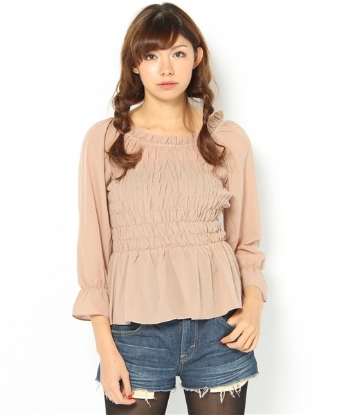 mystic（ミスティック）の「シャーリングBL（シャツ/ブラウス・レディース・オフホワイト/ベージュ系その他/ブラック/ベビーピンク・ﾌﾘ-）」の3枚目の写真