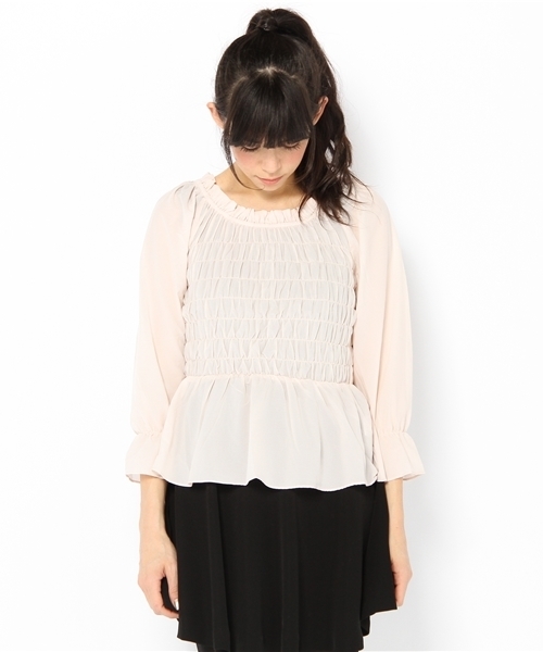 mystic（ミスティック）の「シャーリングBL（シャツ/ブラウス・レディース・オフホワイト/ベージュ系その他/ブラック/ベビーピンク・ﾌﾘ-）」の4枚目の写真