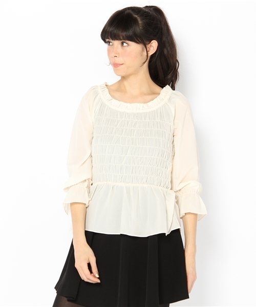 mystic（ミスティック）の「シャーリングBL（シャツ/ブラウス・レディース・オフホワイト/ベージュ系その他/ブラック/ベビーピンク・ﾌﾘ-）」の2枚目の写真