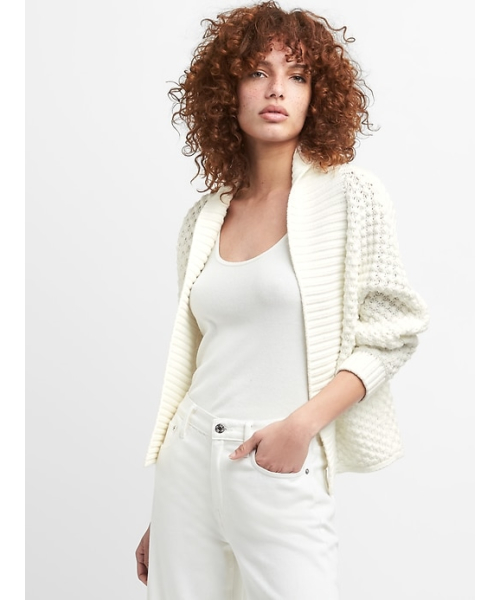 GAP（ギャップ）の「Gap オープンフロント ショールカラー カーディガンセーター（カーディガン/ボレロ・レディース・オフホワイト/ブラック・S/XXS/L/M/XS）」の2枚目の写真