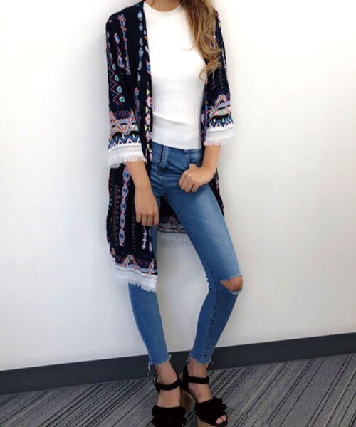 セール ﾌﾘﾝｼﾞｵﾙﾃｶﾞ柄ﾛﾝｸﾞｶｰﾃﾞ カーディガン ボレロ Cadbury キャドバリー のファッション通販 Zozotown