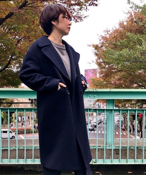 Munich（ミューニック）の「ブラッシュウールメルトンロングピーコート（ピーコート・レディース・ネイビー/キャメル/オフホワイト/チャコールグレー・S/XS）」の3枚目の写真