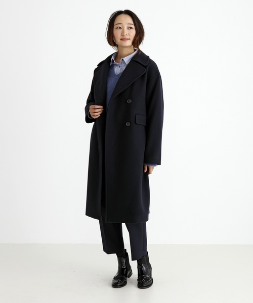 Munich（ミューニック）の「ブラッシュウールメルトンロングピーコート（ピーコート・レディース・ネイビー/キャメル/オフホワイト/チャコールグレー・S/XS）」の9枚目の写真