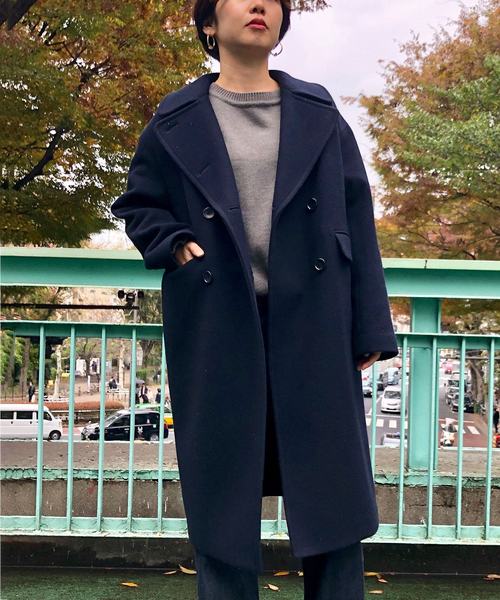 Munich（ミューニック）の「ブラッシュウールメルトンロングピーコート（ピーコート・レディース・ネイビー/キャメル/オフホワイト/チャコールグレー・S/XS）」の19枚目の写真