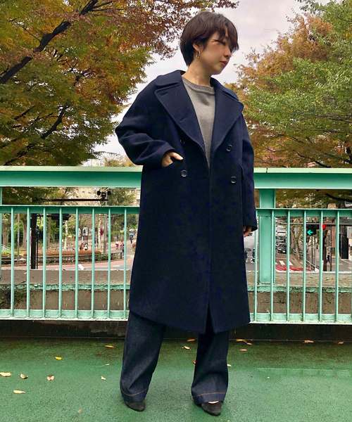 Munich（ミューニック）の「ブラッシュウールメルトンロングピーコート（ピーコート・レディース・ネイビー/キャメル/オフホワイト/チャコールグレー・S/XS）」の18枚目の写真