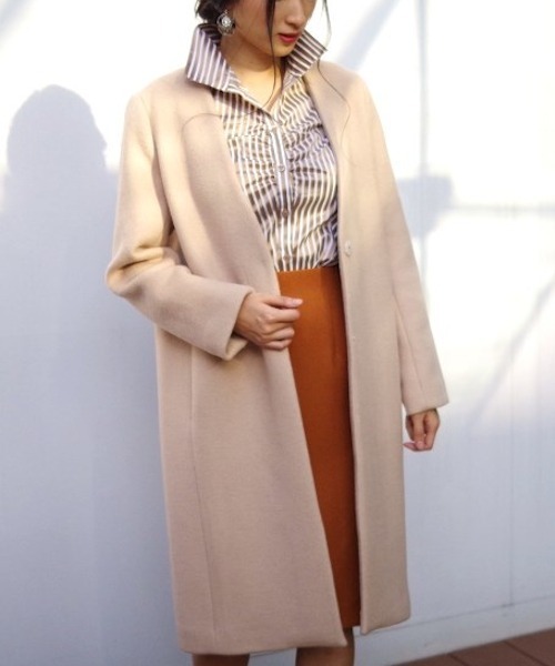 NARACAMICIE(ナラカミーチェ)の「V襟ウール混ロングコート(その他アウター・レディース・グレー/ベージュ・MEDIUM/X-LARGE)」の1枚目の写真