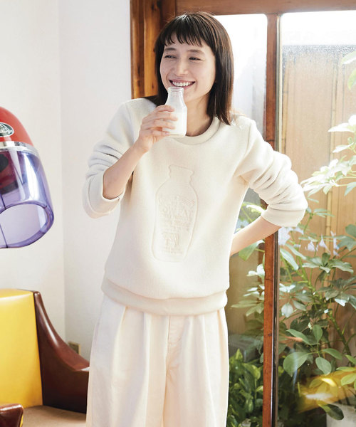 Sunny clouds（サニークラウズ）の「サニークラウズ　湯上りに牛乳トレーナー（スウェット・レディース・ブラウン/オフホワイト・MEDIUM/LARGE/X-LARGE/XX-LARGE/NM）」の6枚目の写真