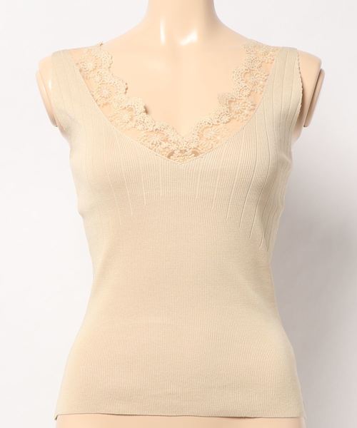 KOBE LETTUCE(コウベレタス)の「胸元レースノースリニットトップス(タンクトップ・レディース・ブラック/ベージュ/オフホワイト/ピンク/モカ・FREE)」の5枚目の写真