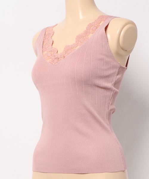 KOBE LETTUCE(コウベレタス)の「胸元レースノースリニットトップス(タンクトップ・レディース・ブラック/ベージュ/オフホワイト/ピンク/モカ・FREE)」の6枚目の写真