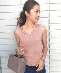 KOBE LETTUCE | 胸元レースノースリニットトップス(タンクトップ)