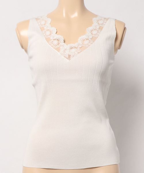 KOBE LETTUCE(コウベレタス)の「胸元レースノースリニットトップス(タンクトップ・レディース・ブラック/ベージュ/オフホワイト/ピンク/モカ・FREE)」の8枚目の写真