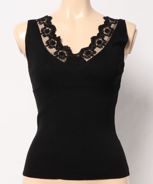 KOBE LETTUCE(コウベレタス)の「胸元レースノースリニットトップス(タンクトップ・レディース・ブラック/ベージュ/オフホワイト/ピンク/モカ・FREE)」の9枚目の写真
