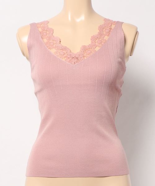 KOBE LETTUCE(コウベレタス)の「胸元レースノースリニットトップス(タンクトップ・レディース・ブラック/ベージュ/オフホワイト/ピンク/モカ・FREE)」の10枚目の写真