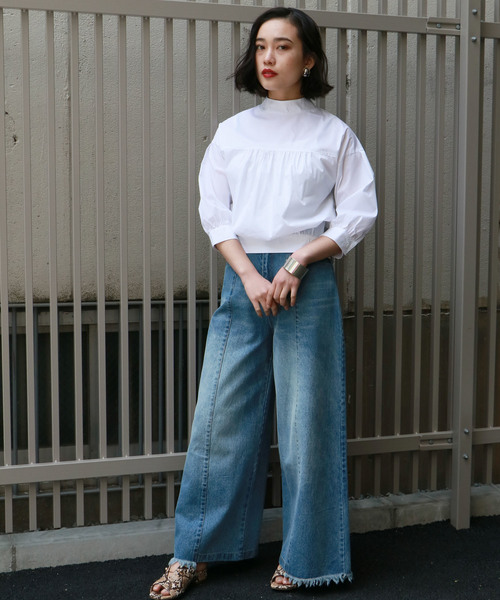 &g'aime（アンジェム）の「【&g'aime】ボリュームスリーブコットンブラウス（旧品番）（シャツ/ブラウス・レディース・ホワイト/ネイビー/アクア・FREE）」の4枚目の写真