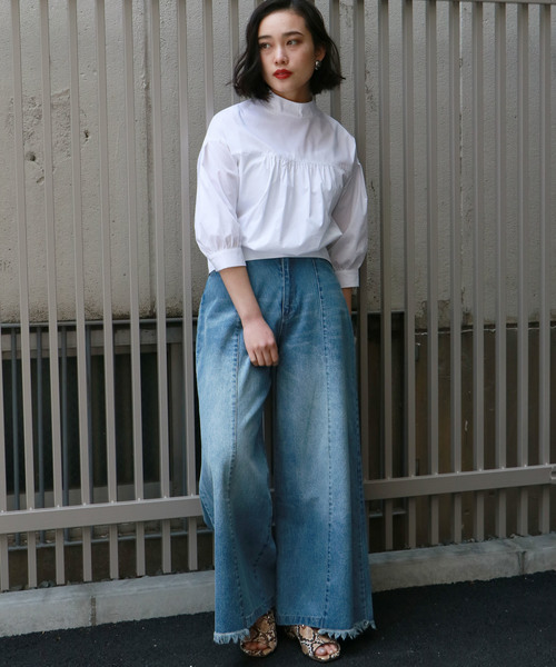 &g'aime（アンジェム）の「【&g'aime】ボリュームスリーブコットンブラウス（旧品番）（シャツ/ブラウス・レディース・ホワイト/ネイビー/アクア・FREE）」の5枚目の写真