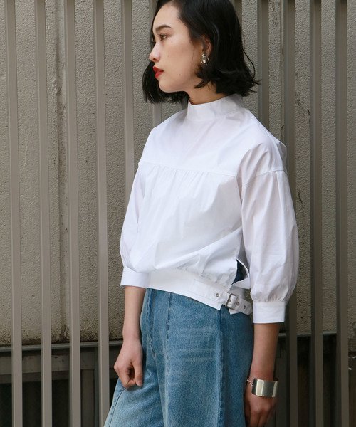 &g'aime（アンジェム）の「【&g'aime】ボリュームスリーブコットンブラウス（旧品番）（シャツ/ブラウス・レディース・ホワイト/ネイビー/アクア・FREE）」の6枚目の写真