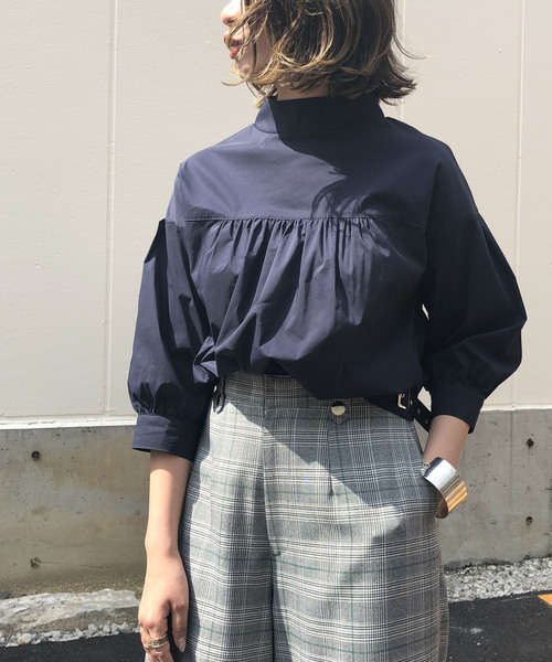 &g'aime（アンジェム）の「【&g'aime】ボリュームスリーブコットンブラウス（旧品番）（シャツ/ブラウス・レディース・ホワイト/ネイビー/アクア・FREE）」の9枚目の写真