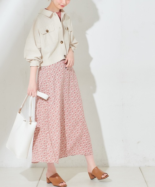 natural couture(ナチュラルクチュール)の「ハイウエスト花柄フレアスカート(スカート・レディース・ブラック/ベージュ/ピンク/アイボリー・FREE)」の11枚目の写真