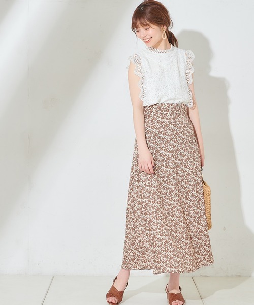 natural couture(ナチュラルクチュール)の「ハイウエスト花柄フレアスカート(スカート・レディース・ブラック/ベージュ/ピンク/アイボリー・FREE)」の6枚目の写真