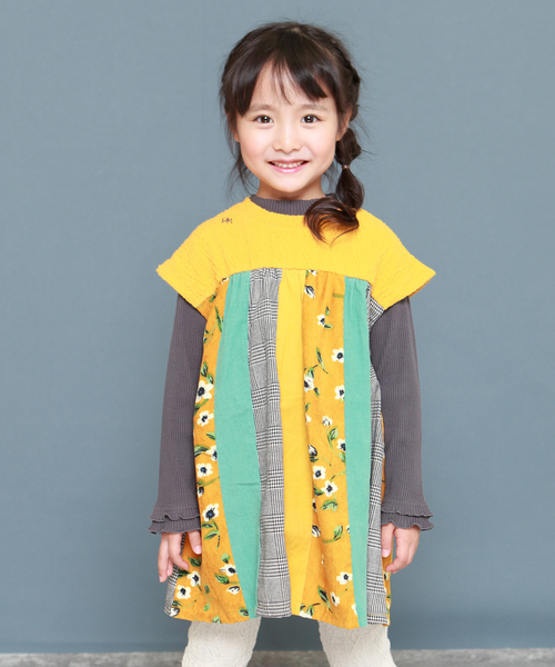 RAGMART（ラグマート）の「パッチワークチュニックワンピース（ワンピース・キッズ・ピンク/グレー/イエロー・80ｃｍ/90cm）」の2枚目の写真