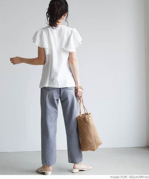 coca（coca）（コカ）の「袖フリルフロントボタンブラウス（シャツ/ブラウス・レディース・ブラック/ホワイト・ONE SIZE）」の11枚目の写真