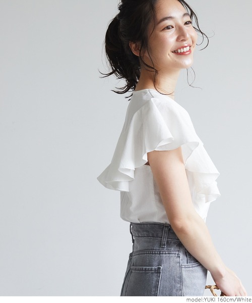 coca（coca）（コカ）の「袖フリルフロントボタンブラウス（シャツ/ブラウス・レディース・ブラック/ホワイト・ONE SIZE）」の14枚目の写真