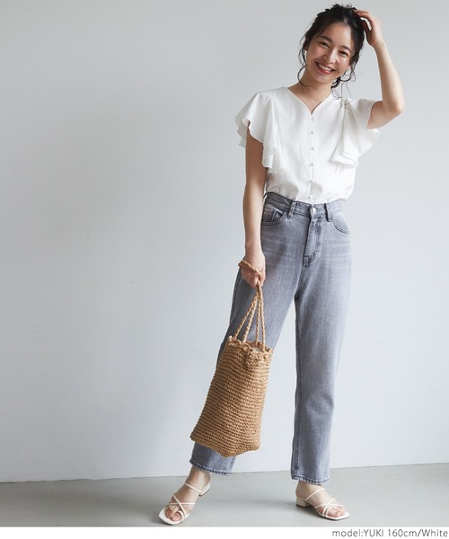 coca（coca）（コカ）の「袖フリルフロントボタンブラウス（シャツ/ブラウス・レディース・ブラック/ホワイト・ONE SIZE）」の10枚目の写真