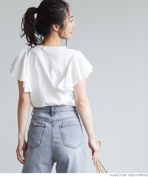 coca（coca）（コカ）の「袖フリルフロントボタンブラウス（シャツ/ブラウス・レディース・ブラック/ホワイト・ONE SIZE）」の12枚目の写真