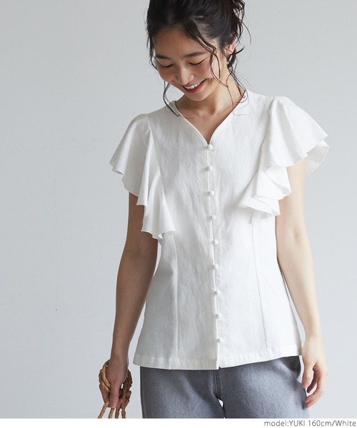 coca（coca）（コカ）の「袖フリルフロントボタンブラウス（シャツ/ブラウス・レディース・ブラック/ホワイト・ONE SIZE）」の16枚目の写真