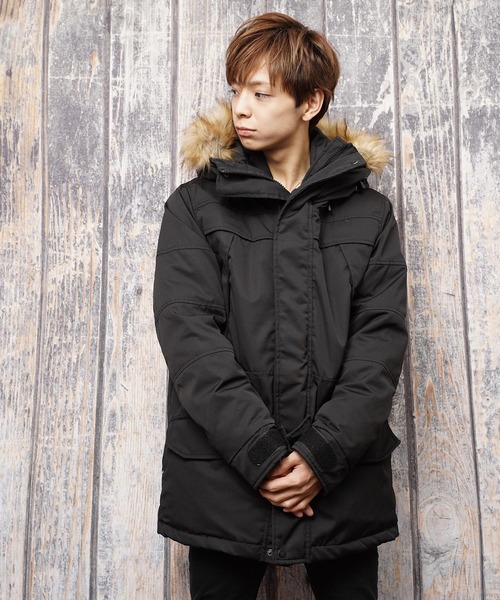 おしゃれスタ（オシャレスタ）の「エコファーフードデザインマウンテンダウンジャケット(IR)（ダウンジャケット/コート・メンズ・ブラック/ベージュ/カーキ/ネイビー・L/M/XL）」の2枚目の写真