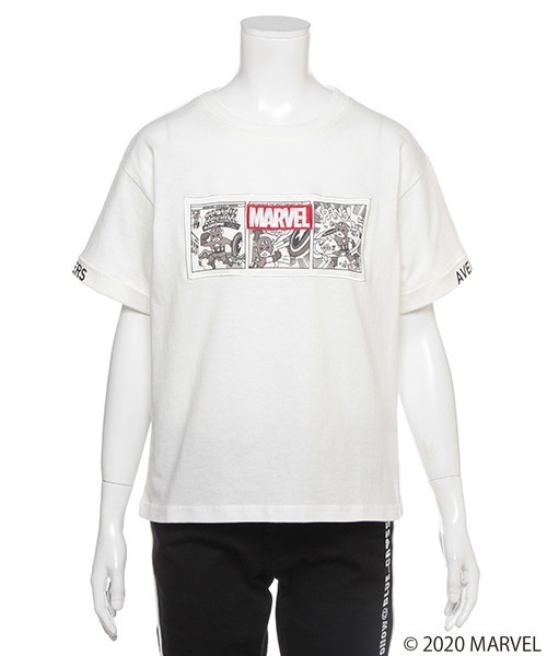 セール Marvel 袖ロールアップ3コマ漫画ロゴ半袖tシャツ Tシャツ カットソー Blue Cross Girls ブルークロスガールズ のファッション通販 Zozotown