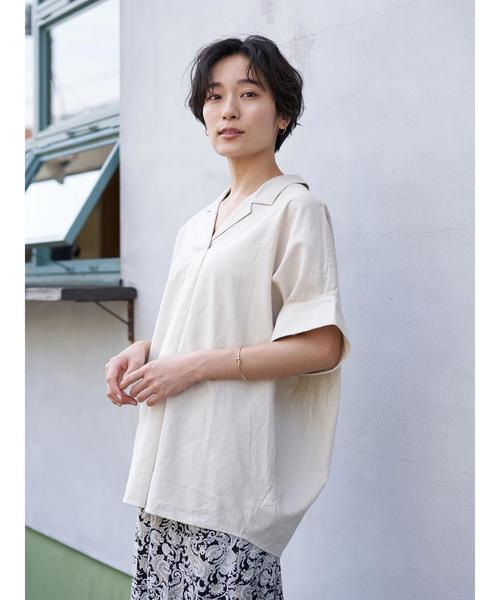 AMERICAN HOLIC(アメリカンホリック)の「開襟リネンブレンドシャツ*(シャツ/ブラウス・レディース・ベージュ/ネイビー/オフホワイト/イエロー/キャメル/その他5/マルチ/ストライプ・M/L)」の17枚目の写真