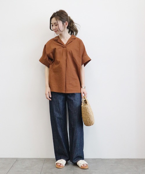 AMERICAN HOLIC(アメリカンホリック)の「開襟リネンブレンドシャツ*(シャツ/ブラウス・レディース・ベージュ/ネイビー/オフホワイト/イエロー/キャメル/その他5/マルチ/ストライプ・M/L)」の15枚目の写真