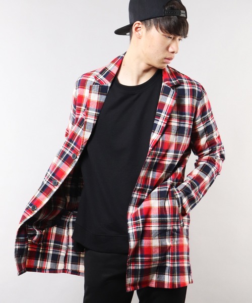 FUNALIVE(ファンアライブ)の「【RINGS】チェック柄 ロングチェスターコート(チェスターコート・メンズ・ベージュ/レッド・M/XL/L)」の9枚目の写真