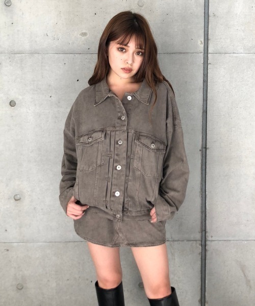 ENVYM（アンビー）の「ヴィンテージライクカラーＪＫ（デニムジャケット・レディース・ブラック/グレー/モカ・FREE）」の21枚目の写真