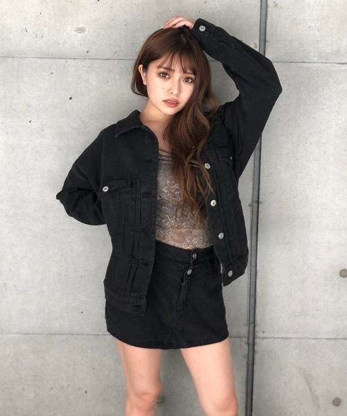 ENVYM（アンビー）の「ヴィンテージライクカラーＪＫ（デニムジャケット・レディース・ブラック/グレー/モカ・FREE）」の13枚目の写真