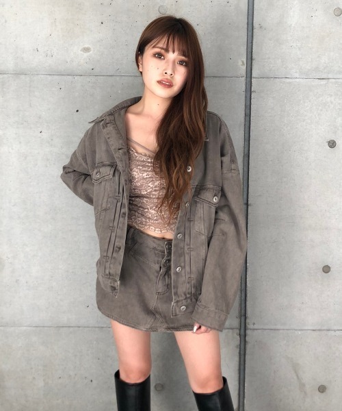 ENVYM（アンビー）の「ヴィンテージライクカラーＪＫ（デニムジャケット・レディース・ブラック/グレー/モカ・FREE）」の8枚目の写真