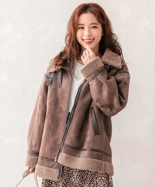 KOBE LETTUCE（コウベレタス）の「フェイクムートンフライトジャケット（ムートンコート・レディース・アイボリー/ベージュ/ブラウン/ブラック・FREE）」の3枚目の写真