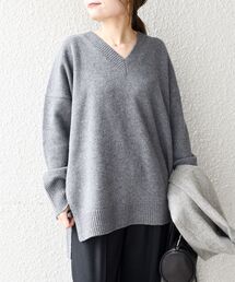 〈手洗い可能〉Vネックサイドスリットビッグプルオーバー◇