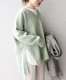 〈手洗い可能〉Vネックサイドスリットビッグプルオーバー◇