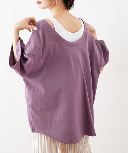 Futier land(フューティアランド)の「バックオープンBIGTシャツ(Tシャツ/カットソー・レディース・ホワイト/パープル/ブラウン/ピンク/ブルー/グレイッシュベージュ/チャコール・MEDIUM)」の6枚目の写真
