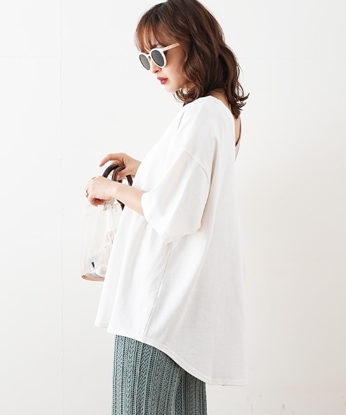 Futier land(フューティアランド)の「バックオープンBIGTシャツ(Tシャツ/カットソー・レディース・ホワイト/パープル/ブラウン/ピンク/ブルー/グレイッシュベージュ/チャコール・MEDIUM)」の8枚目の写真