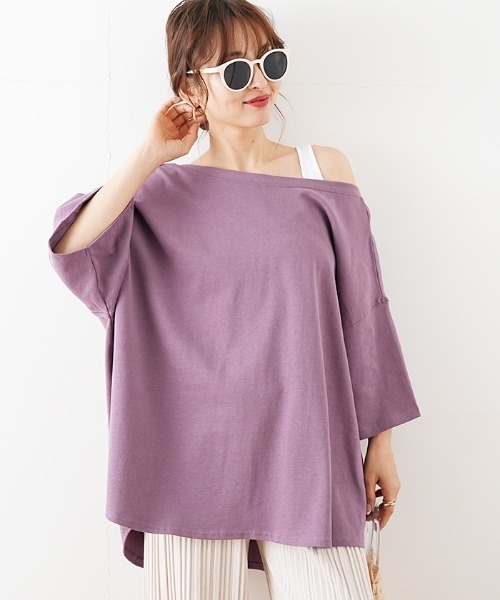 Futier land(フューティアランド)の「バックオープンBIGTシャツ(Tシャツ/カットソー・レディース・ホワイト/パープル/ブラウン/ピンク/ブルー/グレイッシュベージュ/チャコール・MEDIUM)」の13枚目の写真