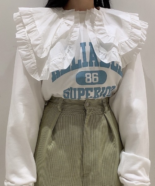 WEGO(ウィゴー)の「WEGO/カレッジロゴプリントプルオーバー(スウェット・レディース・ホワイト/スミクロ/ダークグリーン・SMALL/MEDIUM/LARGE)」の1枚目の写真