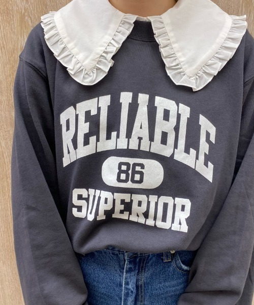 WEGO(ウィゴー)の「WEGO/カレッジロゴプリントプルオーバー(スウェット・レディース・ホワイト/スミクロ/ダークグリーン・SMALL/MEDIUM/LARGE)」の2枚目の写真