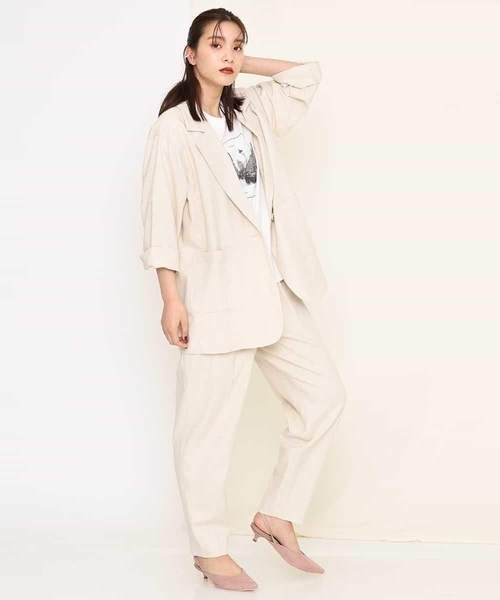 a.v.v（アーヴェヴェ）の「【セットアップ対応】麻混ハイウェストテーパードパンツ（スラックス・レディース・ベージュ・36/42/38/40/34）」の2枚目の写真