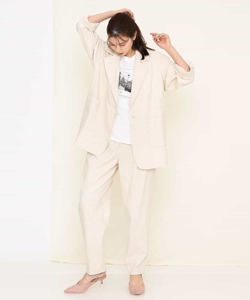 a.v.v（アーヴェヴェ）の「【セットアップ対応】麻混ハイウェストテーパードパンツ（スラックス・レディース・ベージュ・36/42/38/40/34）」の6枚目の写真