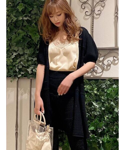 RESEXXY（リゼクシー）の「鈎針風ハーフスリーブカーディガン【セットアップ着用可能】（カーディガン/ボレロ・レディース・ホワイト/ブラック/ピンク・FREE）」の3枚目の写真