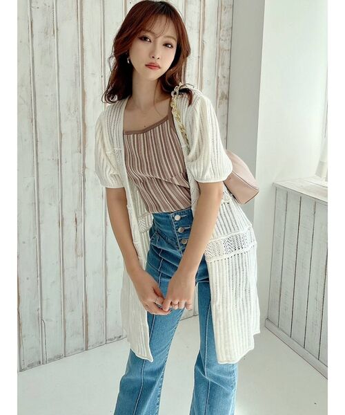 RESEXXY（リゼクシー）の「鈎針風ハーフスリーブカーディガン【セットアップ着用可能】（カーディガン/ボレロ・レディース・ホワイト/ブラック/ピンク・FREE）」の7枚目の写真