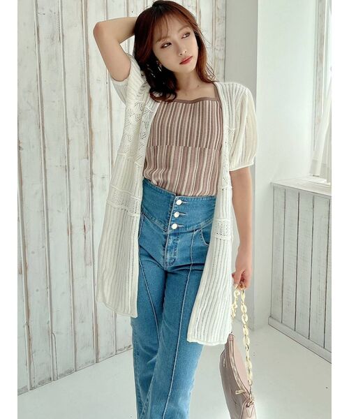 RESEXXY（リゼクシー）の「鈎針風ハーフスリーブカーディガン【セットアップ着用可能】（カーディガン/ボレロ・レディース・ホワイト/ブラック/ピンク・FREE）」の11枚目の写真